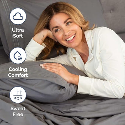 Split California King Bed Sheet Set - 5 Piece Split Cal King Size Sheets - Ultra-Soft, Breathable & Cooling - Comfy, Wrinkle & Fade Resistant - Fits 8" to 16" Inch Mattress w/ Deep Pockets - Dark Grey