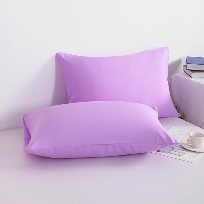 NTBAY Standard Pillowcase Set - 2 Pack Brushed Microfiber 20x26 Pillowcases - Soft, Wrinkle-Free, Fade-Resistant, Stain-Resistant, Light Purple Pillowcases with Envelope Closure - 20x26 Inches
