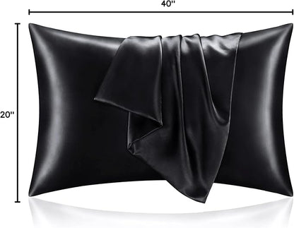 BEDELITE Satin Pillowcase for Hair and Skin, Super Soft and Cooling Similar to Silk Pillow Cases 2 Pack with Envelope Closure, Gift for Women Men(20"x40" King Size, Black)