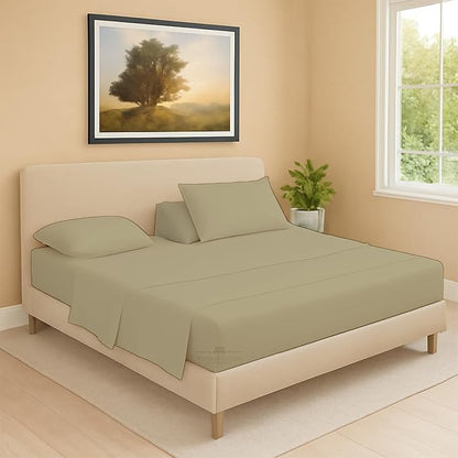 Split Head Flex 2 Qty Fitted Sheet for Adjustable Bed, King 39" Split Down from The Top, 100% Egyptian Cotton 600 Thread Count, 18" Deep Pocket, Super Soft Wrinkle Free, Beige
