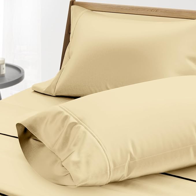 Thread Spread 100% Egyptian Cotton Pillow Cases Queen Size Set of 2 - Luxury 1000 Series Paradise Collection Queen Pillow Cases (Sand), Soft Cooling Sateen Hotel Egyptian Cotton Pillowcases