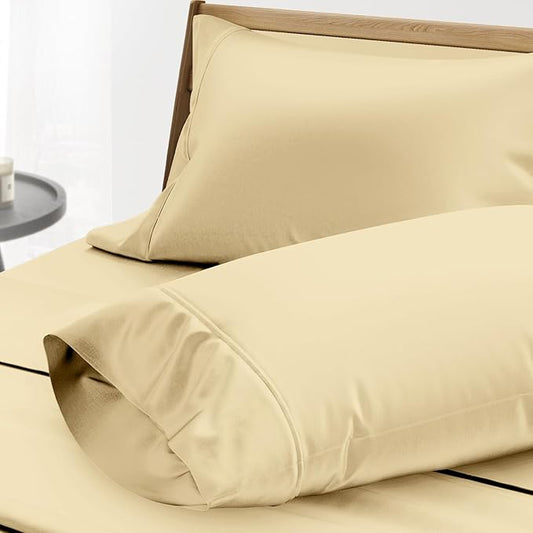 Thread Spread 100% Egyptian Cotton Pillow Cases Queen Size Set of 2 - Luxury 1000 Series Paradise Collection Queen Pillow Cases (Sand), Soft Cooling Sateen Hotel Egyptian Cotton Pillowcases
