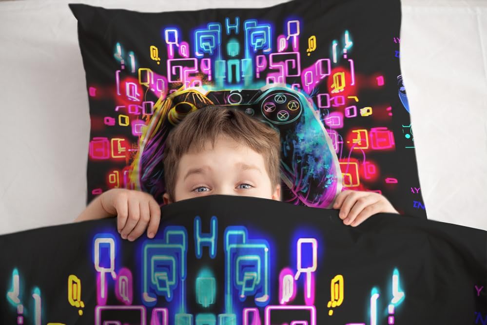 Sunnycitron Gamepad Gamer Comforter Set for Boys Gaming Bedding Set Twin