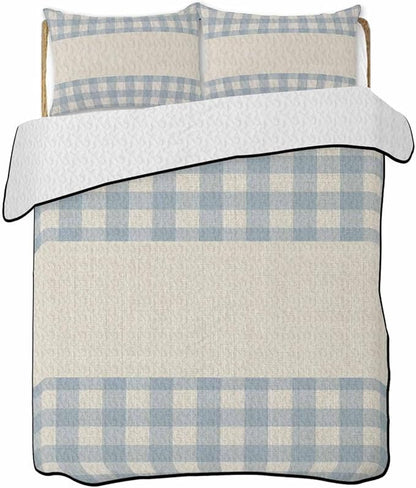 Quilts Twin XL Size, Retro Blue Soft Comforter Bedding Set for Bed, Farmhouse Buffalo Plaid Vintage Beige Lightweight Quilted Bedspread with Pillow Cover(2 Pieces) for All Season, 68x98 Inch