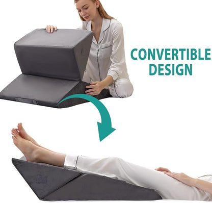 Wedge Pillow for Sleeping, Adjustable 9&12 Inch Foldable Bed Wedge Pillow Set, Orthopedic Memory Foam Triangle Pillows Wedge, 7-in-1 Elevated Pillows for Leg and Back Support, Velvet