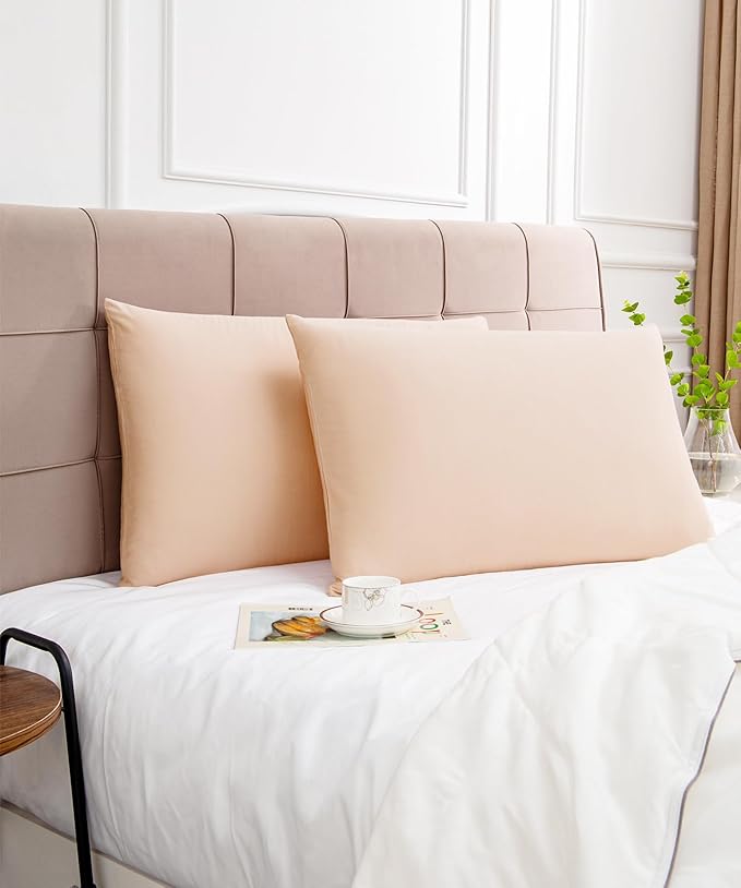 Warmstar Cotton Pillow Cases Standard Size Set of 2, 600 Thread Count Pillowcases 20x26 Inches, Soft Long Staple Cotton Pillowcases Breathable with Envelope Closure,Champagne