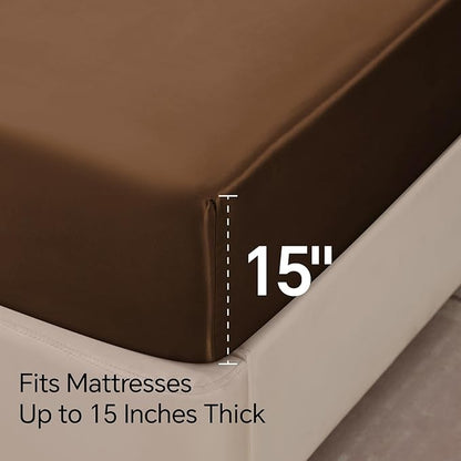 BEDELITE Satin Sheets Twin XL Size Bed Set, Luxury Soft Brown Silky Sheets for Hair and Skin, Similar to Silk Bed Sheets Set 3 Pieces with 1 Deep Pocket Fitted Sheet, 1 Flat Sheet, and 1 Pillowcase