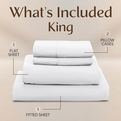 Utopia Bedding King Size Sheet Set – 4 Piece Bed Sheets, Soft and Breathable Microfiber, Includes 1 Fitted Sheet, 1 Flat Sheet and 2 Pillowcases – Oeko Tex (White)