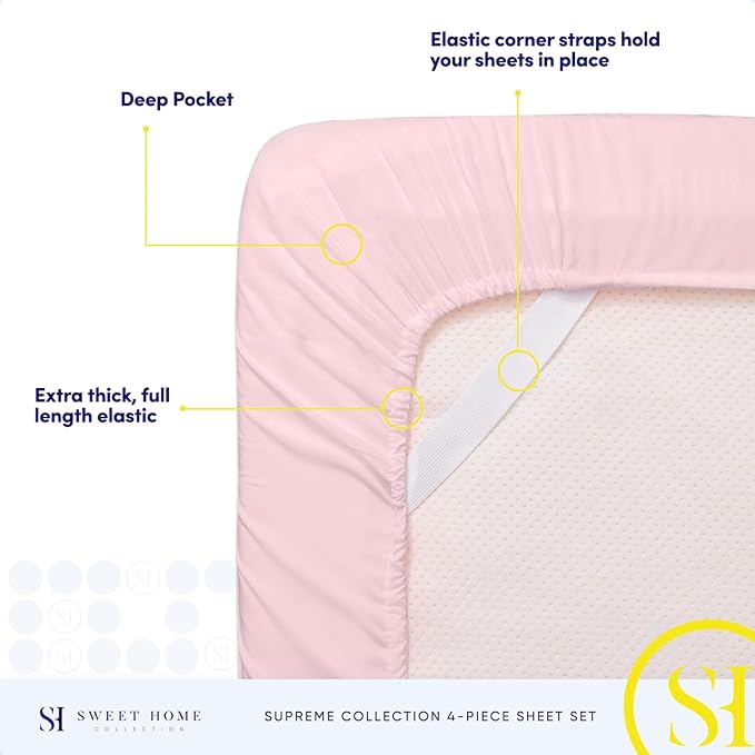 California King Sheet Sets - Breathable Luxury Sheets with Full Elastic & Secure Corner Straps Built In - 1800 Supreme Collection Deep Pocket Bedding Set, Sheet Set, California King, Pale Pink
