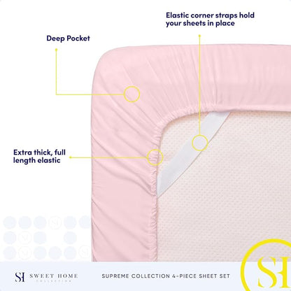 Queen Size Bed Sheets - Breathable Luxury Sheets with Full Elastic & Secure Corner Straps Built In - 1800 Supreme Collection Soft Deep Pocket Bedding, Sheet Set, EXTRA DEEP pocket - Queen, Pale Pink