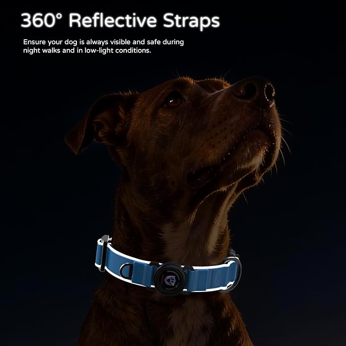 Airtag Dog Collar, Dog Collar with airtag Holder, IP68 Waterproof Leather Dog Collar with Metal Buckle & Lockable Airtag Holder, Heavy Duty Adjustable for Small Medium Large Dogs (Blue L)