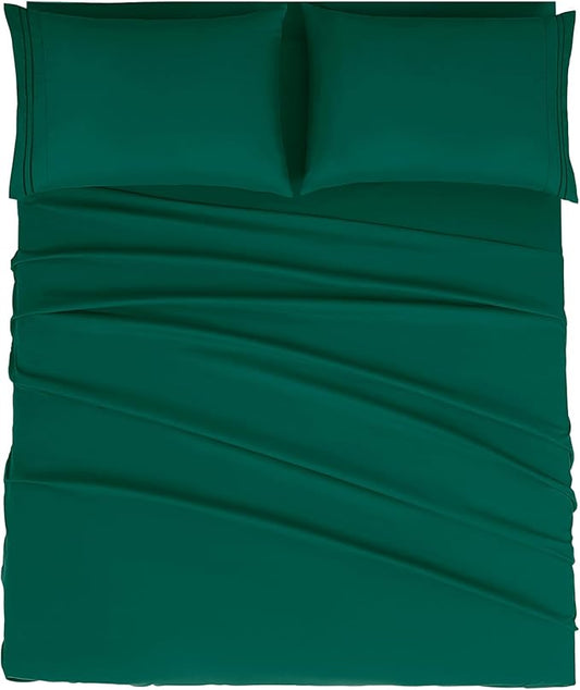 Mejoroom Full Size Sheet Sets - 16 Inch Deep Pocket Sheets & Pillowcase Sets - 1800 Collection Microfiber Bed Sheet Set - Extra Soft, Fade & Wrinkle Resistant - 4 Piece (Full, Emerald Green)