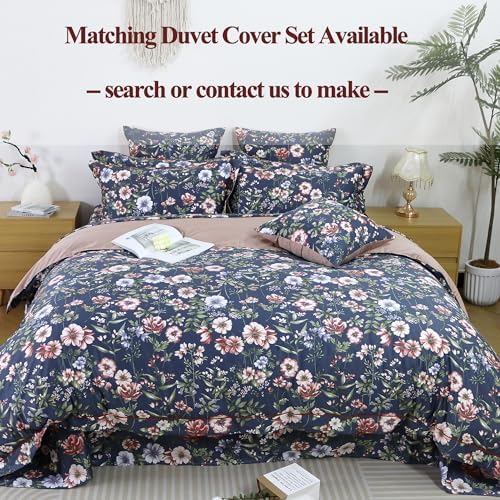 FADFAY Sheets Set Cal King Vintage Dark Blue Floral Bedding Shabby Peony Floral Sheets French Country Bedding 800 Thread Count 100% Egyptian Cotton Deep Pocket Fitted Sheet 4Pcs, California King Size