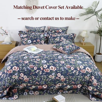 FADFAY Sheets Set Cal King Vintage Dark Blue Floral Bedding Shabby Peony Floral Sheets French Country Bedding 800 Thread Count 100% Egyptian Cotton Deep Pocket Fitted Sheet 4Pcs, California King Size