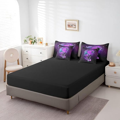 Erosebridal Gothic Dragon Dream Catchers Bed in a Bag King Size Comforter Set 7 Pieces,Purple Galaxy Bohemian Feather Bedding Sets Antique Animal Pterosaur Sheet Set with Comforter
