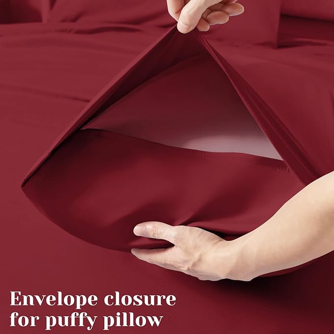 BYSURE 6 Pieces Bed Sheets Set(King, Burgundy) - Hotel Luxury Super Soft 1800 Thread Count 100% Microfiber Sheets with Deep Pockets, Wrinkle & Fade Resistant