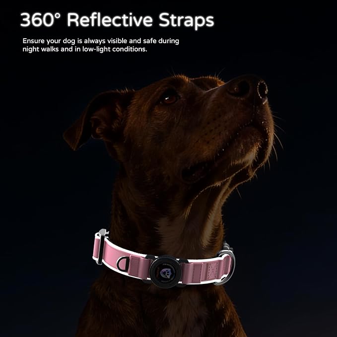 Airtag Dog Collar, Dog Collar with airtag Holder, IP68 Waterproof Leather Dog Collar with Metal Buckle & Lockable Airtag Holder, Heavy Duty Adjustable for Small Medium Large Dogs (Pink S)