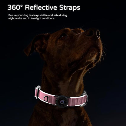 Airtag Dog Collar, Dog Collar with airtag Holder, IP68 Waterproof Leather Dog Collar with Metal Buckle & Lockable Airtag Holder, Heavy Duty Adjustable for Small Medium Large Dogs (Pink S)