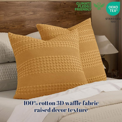PHF Cotton Waffle Weave Euro Sham Covers 26"x26", Pumpkin Orange, No Insert