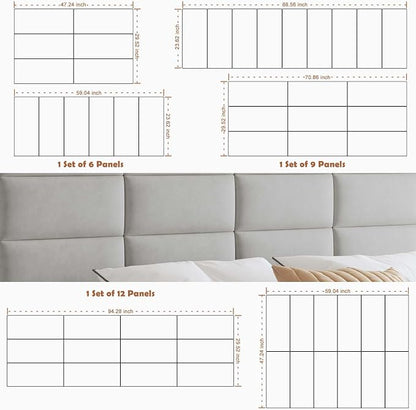 IFNOW Wall Mounted Headboard, Peel and Stick Panels, Light Grey, Queen | Upholstered 3D Soundproof Acoustic Panels Reusable and Removable Padded Leather Bed Headboard, 6 Panels 9.84" x 23.62"