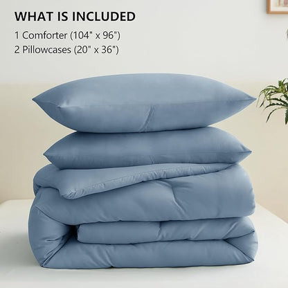 CozyLux California King Comforter Set Grayish Blue, 3 Pieces Cal King Solid Breathable Quilted Bedding Set, Dusty Blue Luxury Soft Lightweight Bed Set with Down Alternative Comforter and 2 Pillowcases