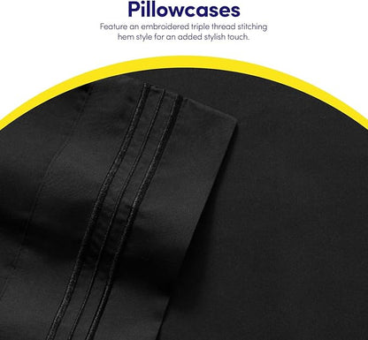1500 Supreme Collection Queen Sheet Sets Black - Luxury Hotel Bed Sheets and Pillowcase Set for Queen Mattress - Extra Soft, Elastic Corner Straps, Deep Pocket Sheets, Queen Black