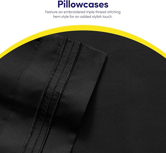 1500 Supreme Collection Twin XL Sheet Sets Black - 3 Piece Bed Sheets and Pillowcase Set for Twin XL Mattress - Extra Soft, Elastic Corner Straps, Deep Pocket Sheets, Twin XL Black