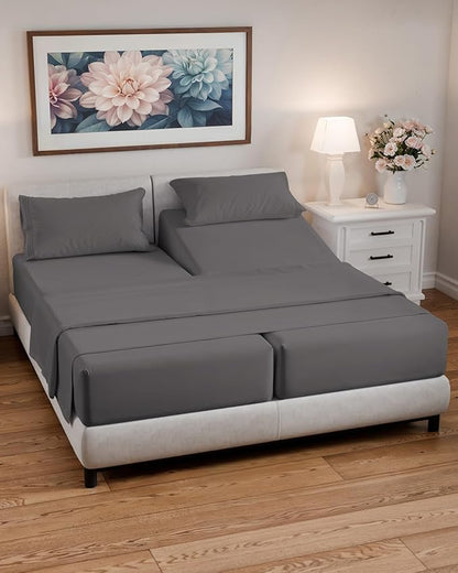 Split California King Bed Sheet Set - 5 Piece Split Cal King Size Sheets - Ultra-Soft, Breathable & Cooling - Comfy, Wrinkle & Fade Resistant - Fits 8" to 16" Inch Mattress w/ Deep Pockets - Dark Grey