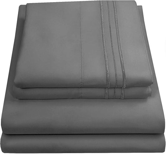 Full Size Sheet Sets - Breathable Luxury Sheets with Full Elastic & Secure Corner Straps Built In - 1800 Supreme Collection Extra Soft Deep Pocket Bedding Set, Sheet Set, Full, Gray