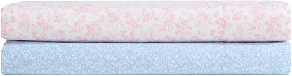 Laura Ashley - King Sheet Set, Crisp & Cool Cotton Percale Bedding with Deep Pockets, Lightweight for Year Round Comfort, Bed Sheets with Matching Pillowcases (Maeve Blue)