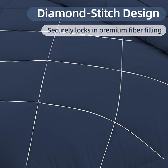 FUANNA 5 Pieces Twin XL Comforter Set, All Season Bed in a Bag Twin XL Size, Luxury Soft Bedding Sets with Comforter, Flat Sheet, Fitted Sheet, Pillowcase & Pillow Sham, Navy Blue