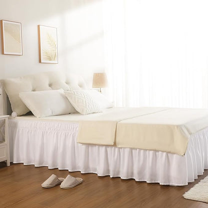 RIMELA Bed Skirting Queen Size White Bed Skirt 25 Inch Drop, Wrap Around Elastic Adjustable Bedskirt, Dust Ruffle for Bed Frame & Box Spring Soft Durable Fabric Machine Washable Easy to Install