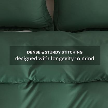JSD Hunter Green Duvet Cover Set Twin Size, 2 Piece Microfiber Kids Duvet Cover with Pillow Sham, Zipper Closure, Comforter Not Included