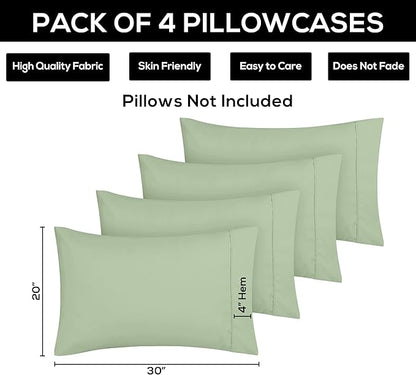 Utopia Bedding Queen Pillow Cases - Pack of 4 - Envelope Closure - Soft Brushed Microfiber Fabric - Shrinkage and Fade Resistant Pillow Covers Queen Size 20 X 30 Inches (Queen, Sage)