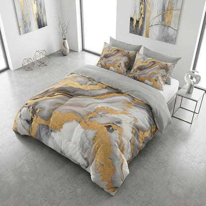 Abstract Marble Print Comforter Set Twin Size, 2 Pieces Modern Abstract Bedding Set with 1 Pillowcase for All Seasons(Gilrs Kids Boys),68"x86"