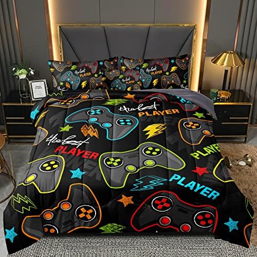 BDUCOK 6 Pieces Gamer Comforter Set for Boys Gaming Bedding Set Full Size,Video Game Controller Comforter for Boys Kids Adult 3D Gamepad Microfiber Bedding Sets 6 Pieces Bed in A Bag Sets3011,Full