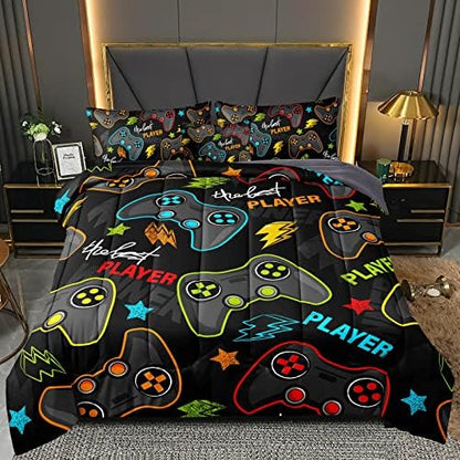 BDUCOK 6 Pieces Gamer Comforter Set for Boys Gaming Bedding Set Full Size,Video Game Controller Comforter for Boys Kids Adult 3D Gamepad Microfiber Bedding Sets 6 Pieces Bed in A Bag Sets3011,Full