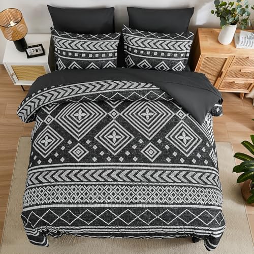Yiran Black Comforter Set Full Size, Boho Aztec Comforter Bedding Set, 7 Piece Bohemian Summer Bed in a Bag, Soft Microfiber Striped Complete Bedding Set with Sheets for All Season