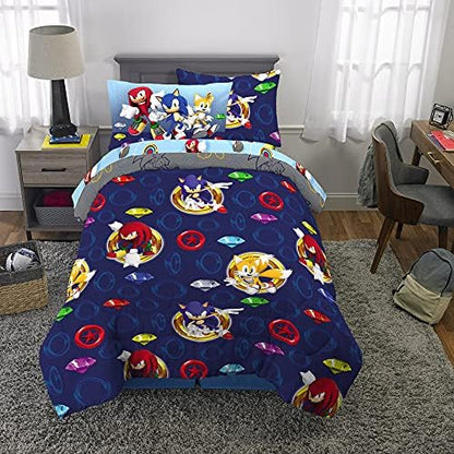 Franco Kids Bedding Super Soft Comforter and Sheet Set with Sham, 5 Piece Twin Size, Sonic The Hedgehog, Anime