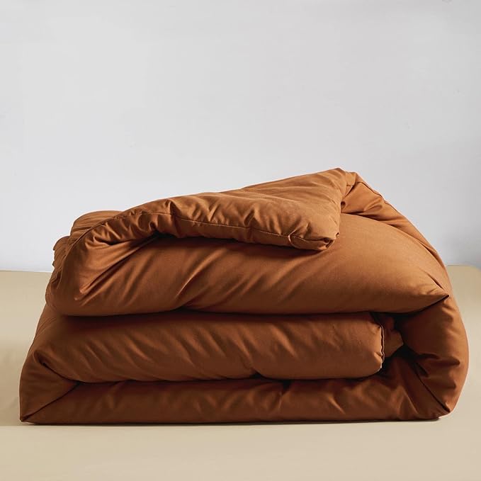 KAREVER Pumpkin Color Comforter Set Twin Cinnamon Bedding Set Girls Solid Burnt Orange Bed Comforter Set Plain Pumpkin Color Breathable Blanket Teens Cinnamon Color Lightweight Quilts Set Twin Size