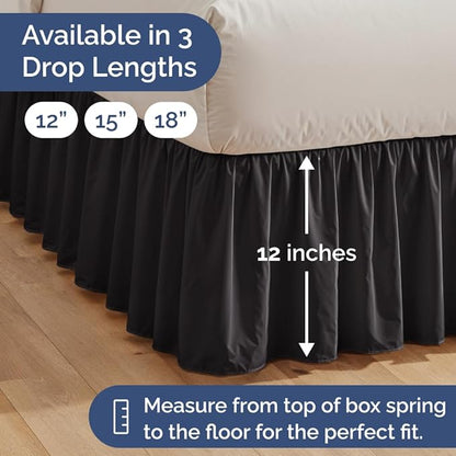 Bedskirt Twin Size Ruffle - 12 inch Drop Dust Ruffle Bed Skirt with Platform - Ultra-Soft, Easy Fit, Premium Hotel Quality - Wrinkle, Fade & Shrink Resistant - for Women, Men, Kids and Teens - Black