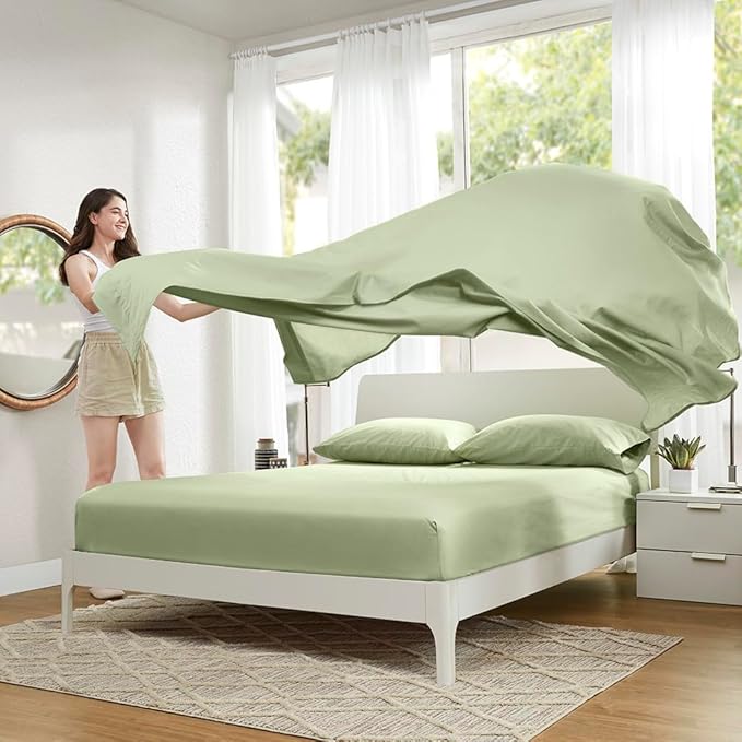 Comfort Spaces 100% Cotton Sheets Twin, Breathable & Soft Cotton Sheets, Naturally Cool Cotton Bed Sheets with 12" Elastic Pocket Fits up to 14" Mattress, All Seasons Sheet Set, Sage Green 3 Piece