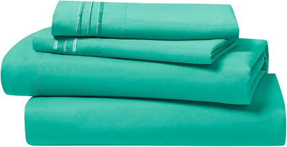 Clara Clark Bed Sheets, Premier 1800 Series 4 Piece Bed Sheet Set, Deep Pocket, Wrinkle, Fade, Stain Resistant, Luxury Soft Bedding Sheets & Pillowcases, King, Mint Green