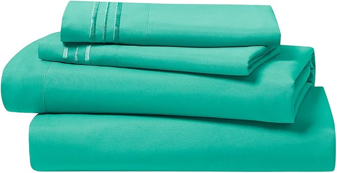 Clara Clark Bed Sheets, Premier 1800 Series 4 Piece Bed Sheet Set, Deep Pocket, Wrinkle, Fade, Stain Resistant, Luxury Soft Bedding Sheets & Pillowcases, King, Mint Green