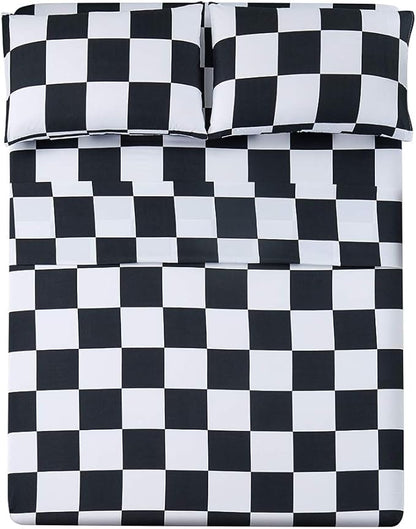 Best Season Bed Sheet Set 4 Piece -Twin XL Size-Soft Durable Microfiber Bedding Sheet Set,Deep Pocket,Stain,Fade & Wrinkle Resistant (Plaid Black&White)