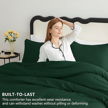 CozyLux King Size Comforter Set Emerald Green, 3 Pieces Solid Comforters King Size Breathable Bedding Sets, Luxury Soft Lightweight Bed Set with Down Alternative Comforter and 2 Pillowcases All Season