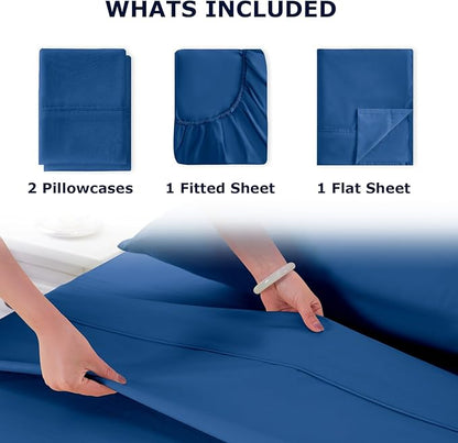 Queen Size Bed Sheet Set - 4 Piece Soft Microfiber Sheets with Deep Pockets, Cooling Technology, and Wrinkle-Free Pillowcase. Hotel-Quality, Durable Bedding, Prussian Blue