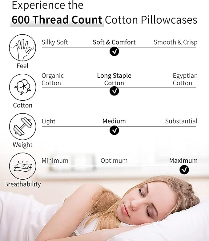 Warmstar Cotton Pillow Cases King Size Set of 2, 600 Thread Count Pillowcases 20x36 Inches, Soft Long Staple Cotton Pillowcases Breathable with Envelope Closure, Denim Blue