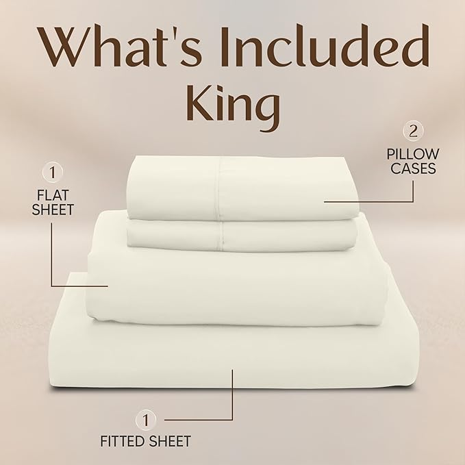 Utopia Bedding King Size Sheet Set – 4 Piece Bed Sheets, Soft and Breathable Microfiber, Includes 1 Fitted Sheet, 1 Flat Sheet and 2 Pillowcases – Oeko Tex (Ivory)