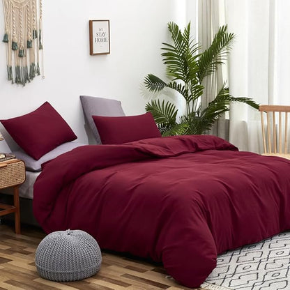 CLOTHKNOW Burgundy Queen Comforer Set 3Pcs Wine Red Bedding Comforer Sets Girls Women Soft Bedding Sets with 2 x Pillow Cases